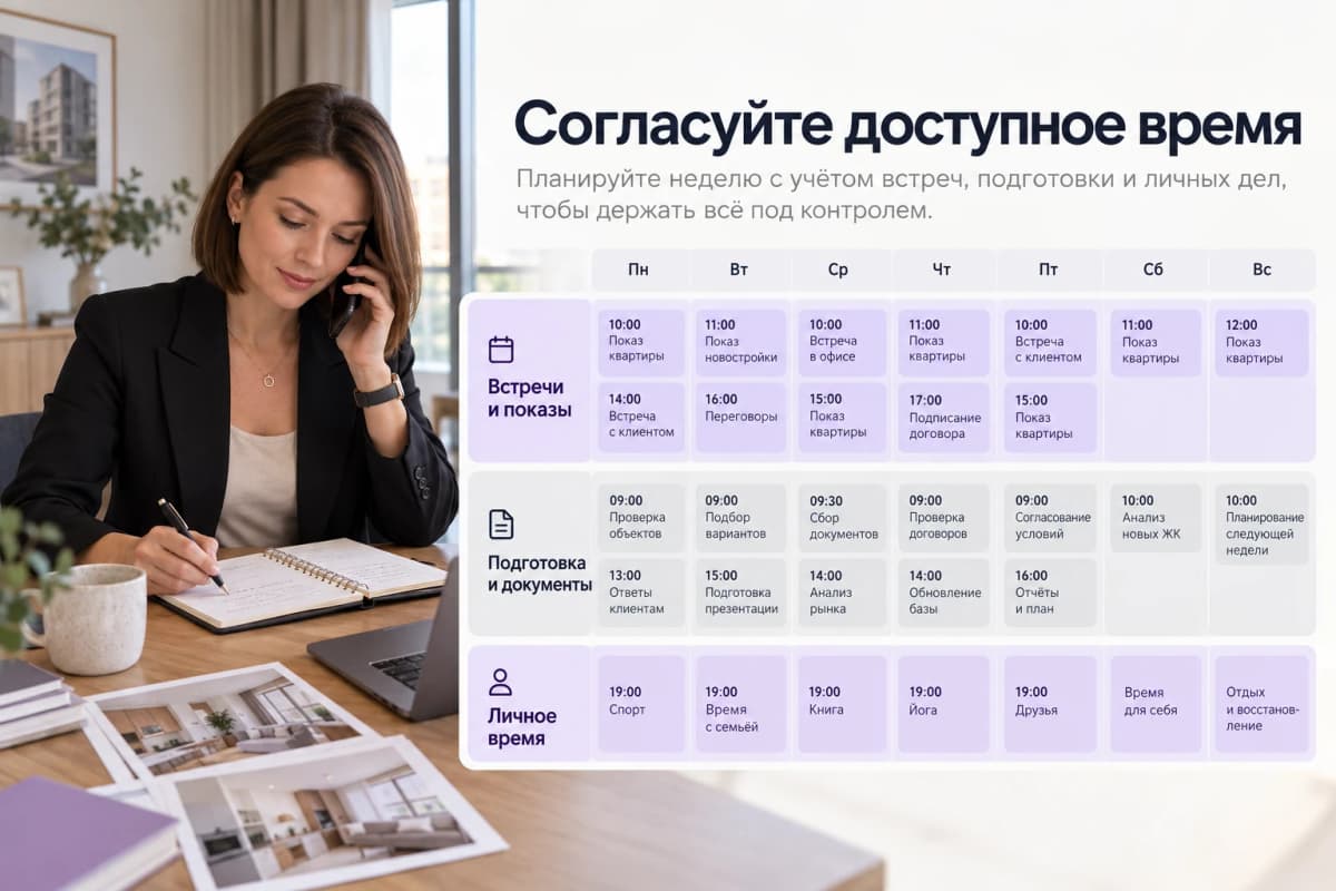 Согласование показов, подготовки и времени для восстановления