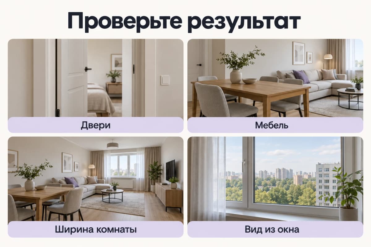 После коррекции проверяютдвери,мебель,ширинукомнатыивидизокна