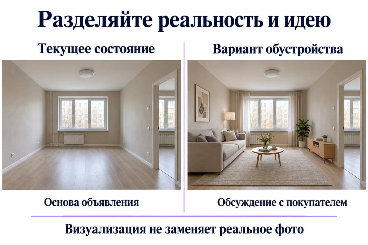 Различие между текущим состоянием пустой комнаты и учебным вариантом обустройства