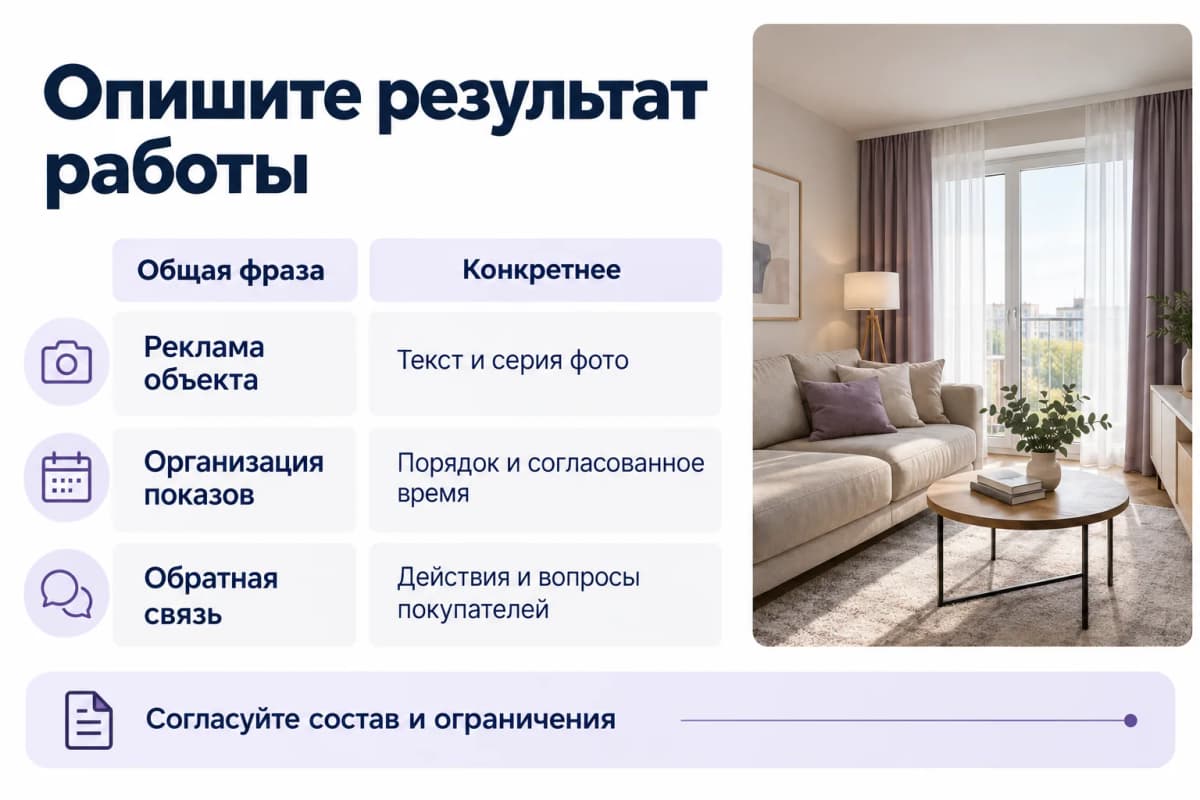 Примеры конкретного результата вместо общих названий услуг
