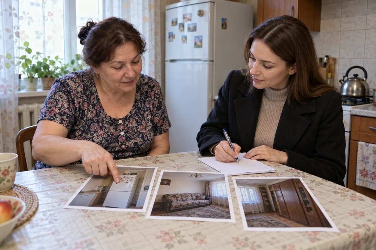 Агент и собственник сверяют по фотографиям, какая техника остаётся в квартире