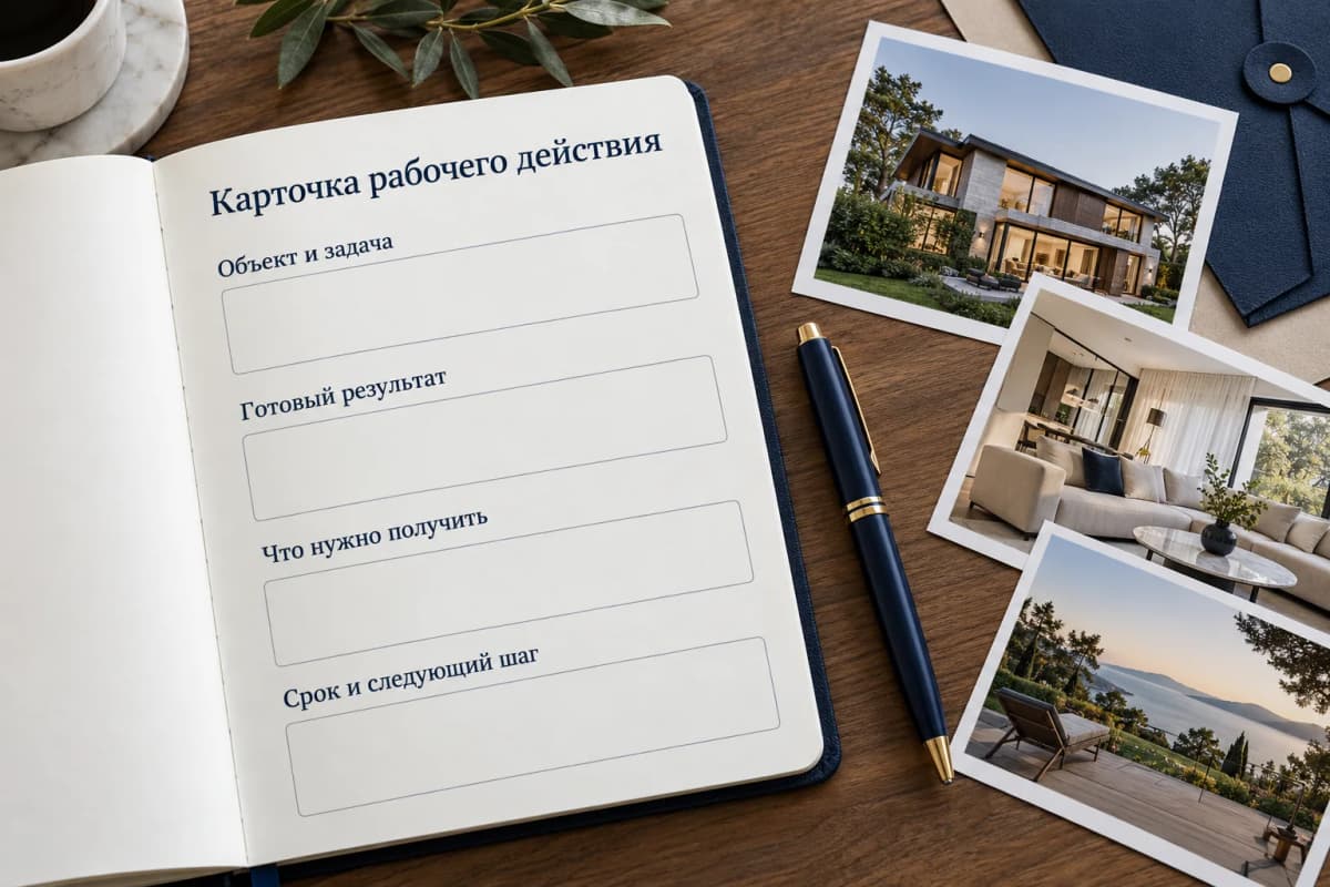 Карточка действия: объект, готовый результат, нужные сведения и срок