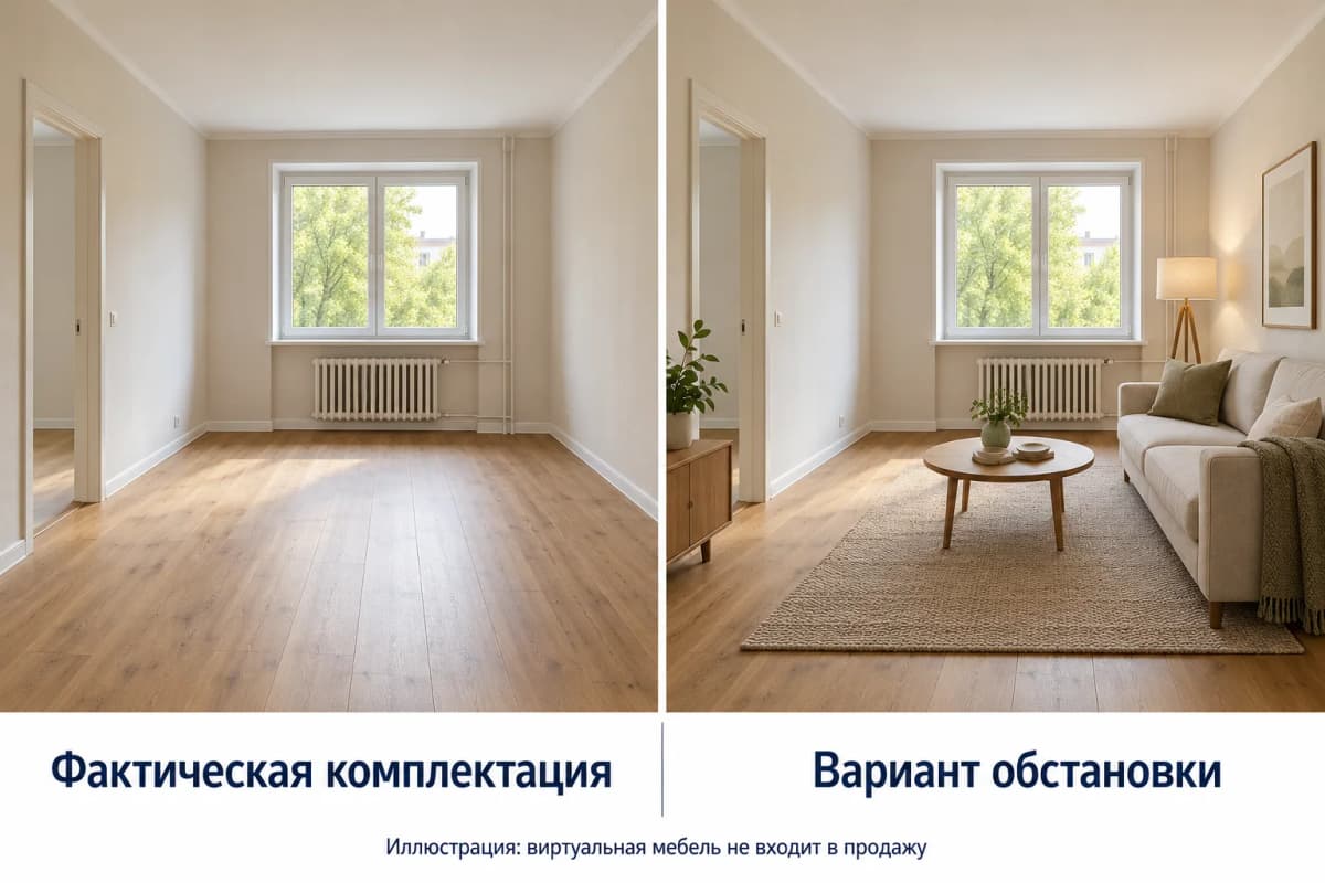 Пустая комната и отдельно обозначенный вариант её меблировки