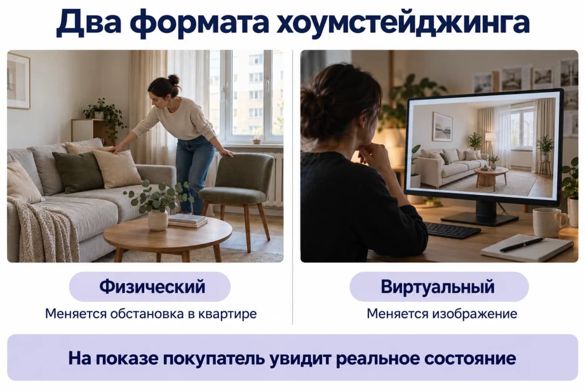 Физический стейджинг меняет обстановку в квартире, виртуальный — её изображение