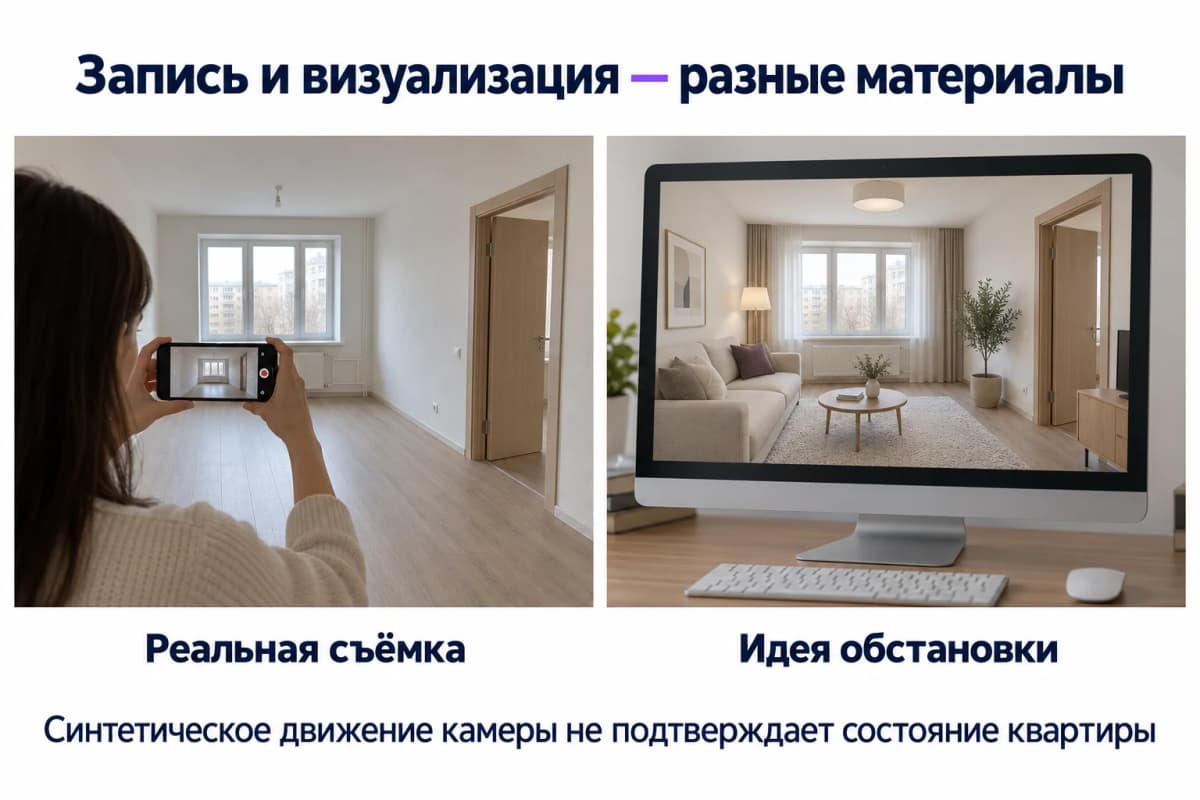 Различие между записью реального помещения и концепцией обстановки на экране
