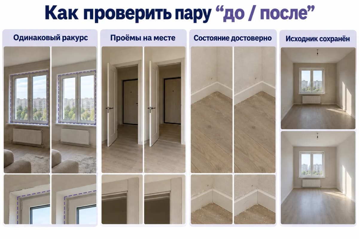 Проверка ракурса, проёмов, состояния и сохранности исходных фотографий