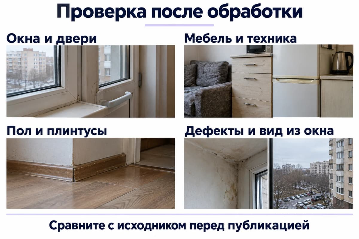 Четыре зоны проверки: проёмы, комплектация, поверхности, дефекты и окружение