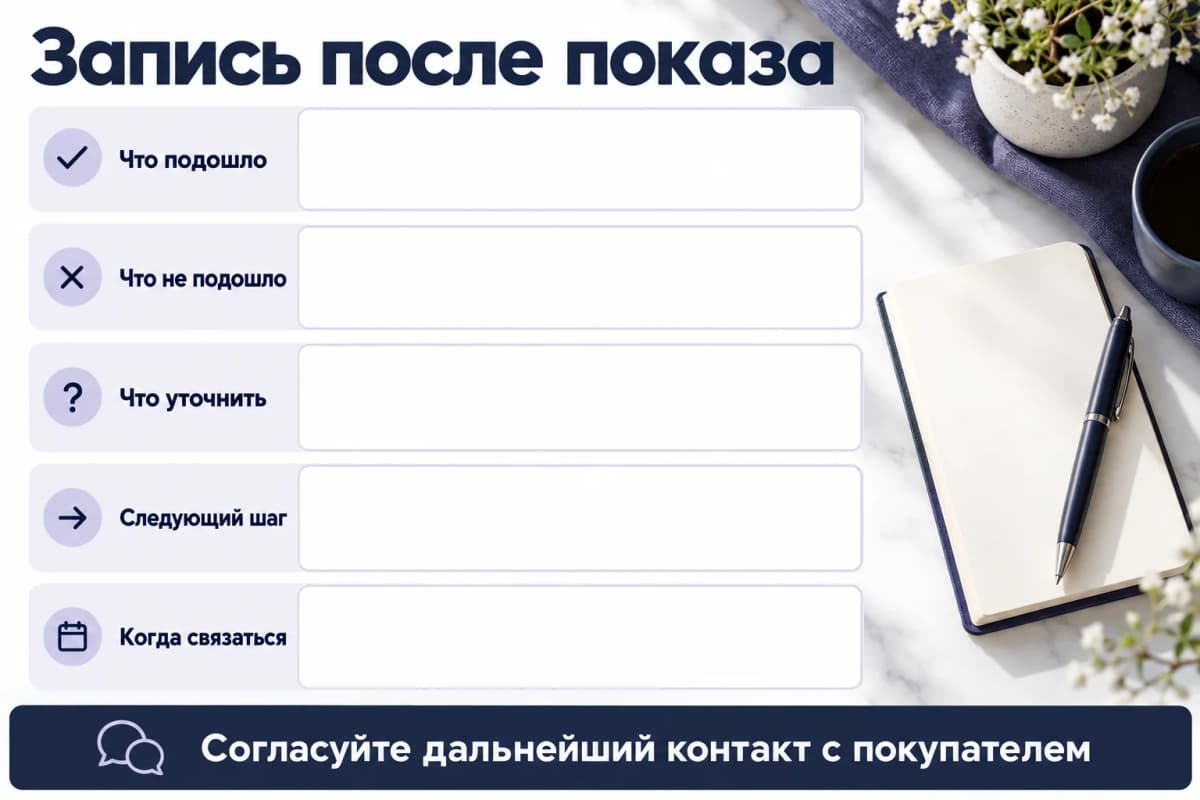 Памятка обратной связи после показа: что подошло, что не подошло и следующий контакт
