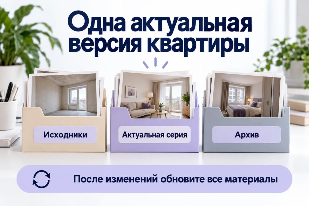 Отдельные папки исходников, актуальной серии и архива квартиры