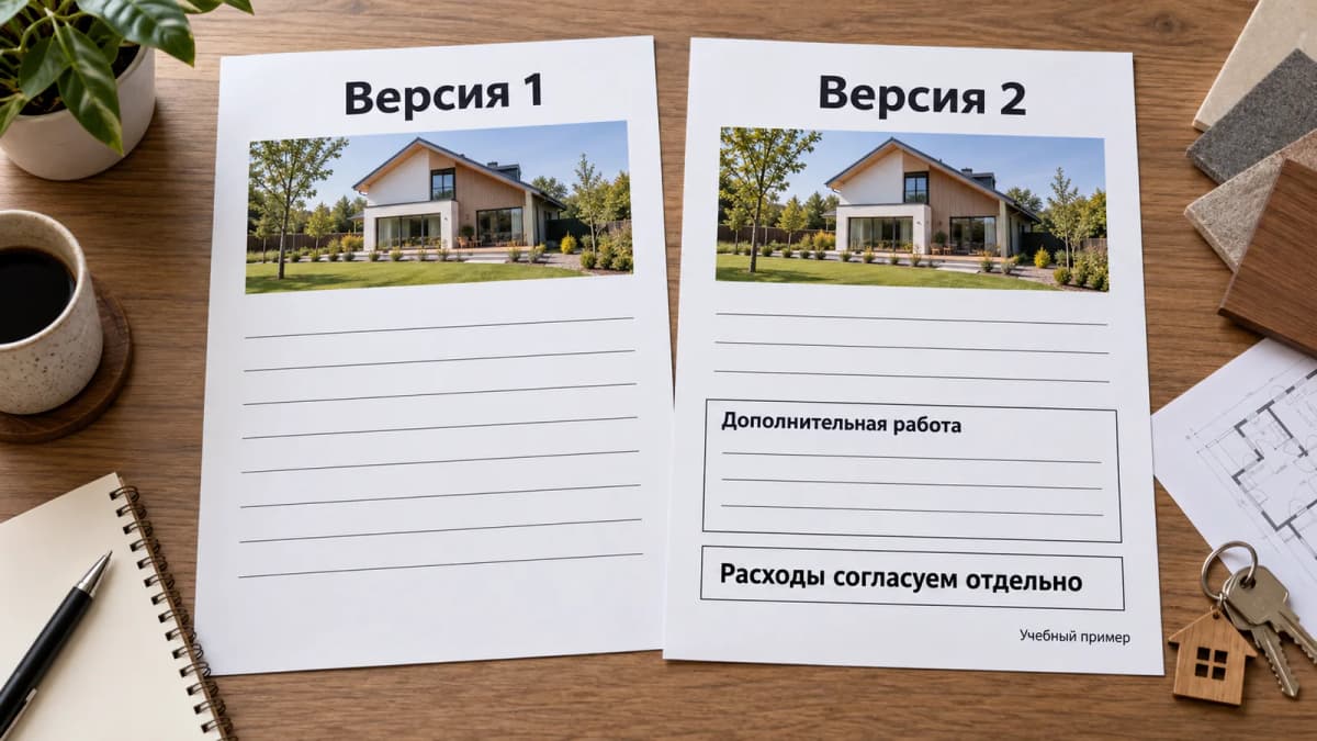 Учебное изменение коммерческого предложения: дополнительная работа и расходы вынесены в новую согласуемую версию
