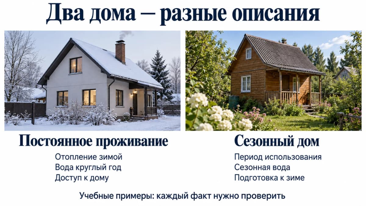 Сравнение содержания объявления для постоянного проживания и сезонного дома