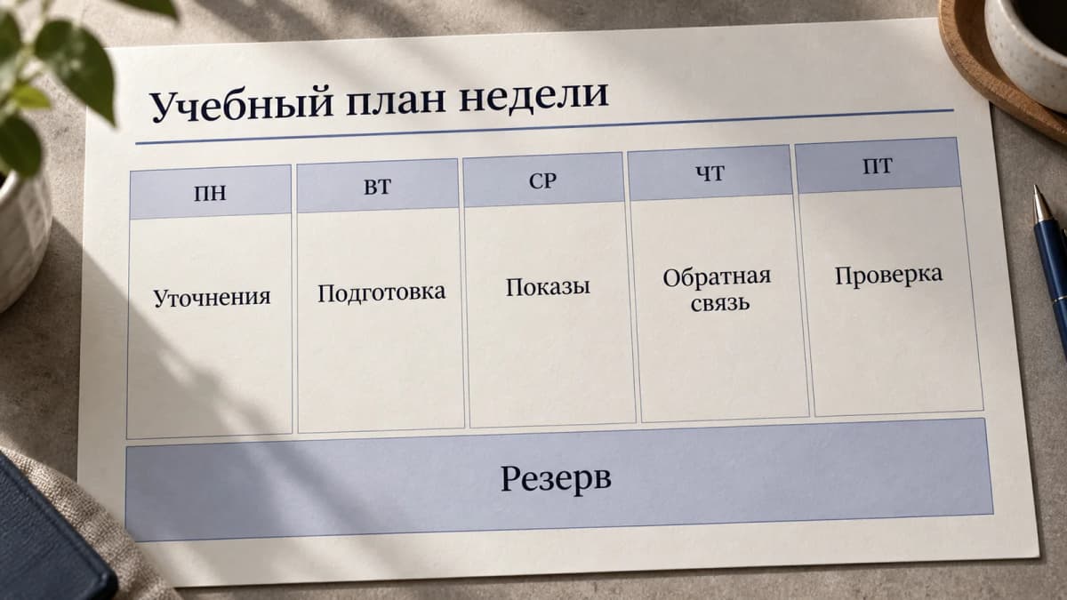 Учебный недельный план: уточнения, подготовка, показы, обратная связь и резерв времени