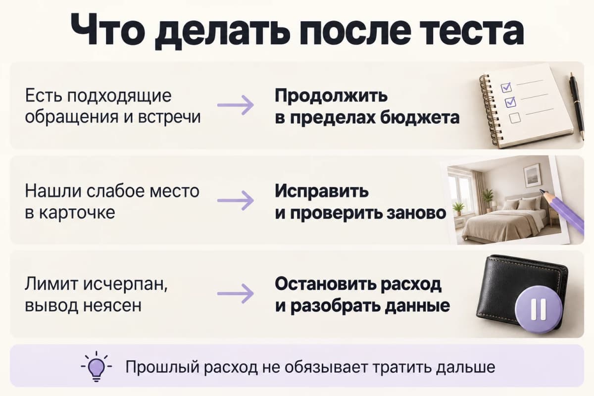 Решения после теста продвижения в пределах согласованного бюджета