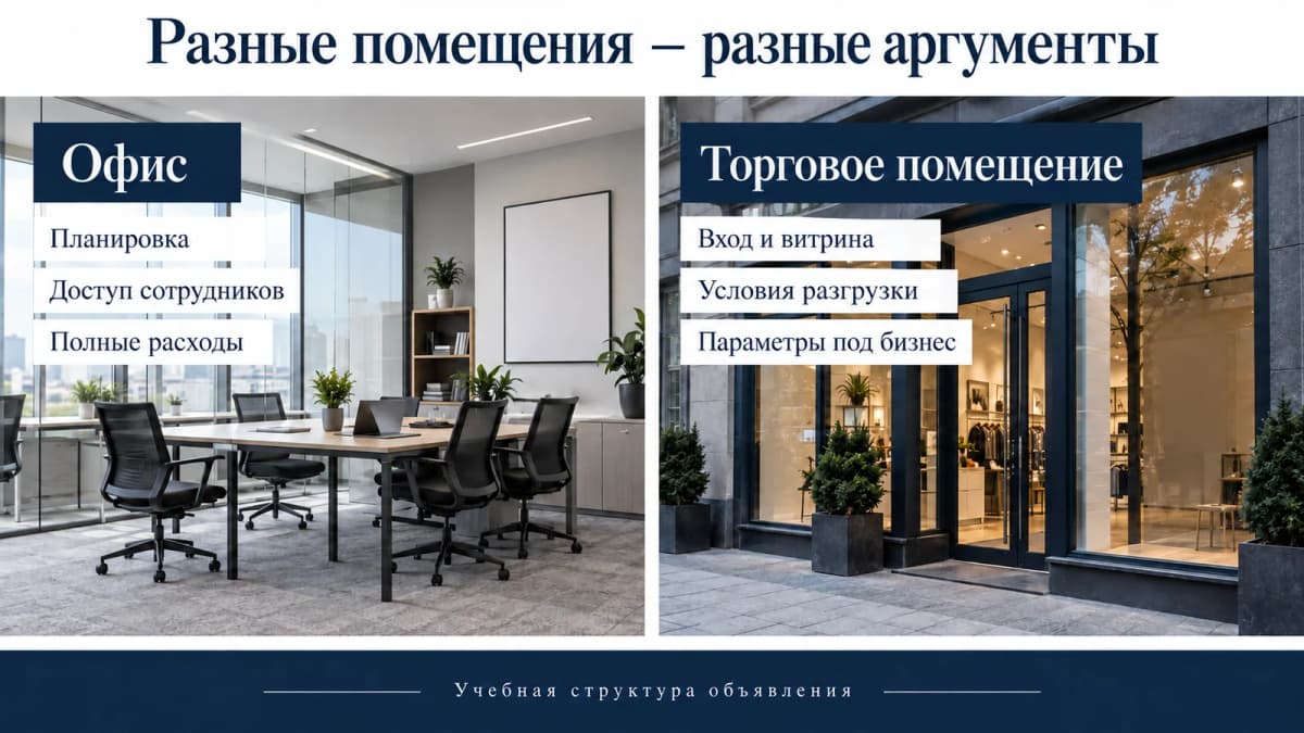 Учебные сообщения для офиса и торгового помещения с разными акцентами