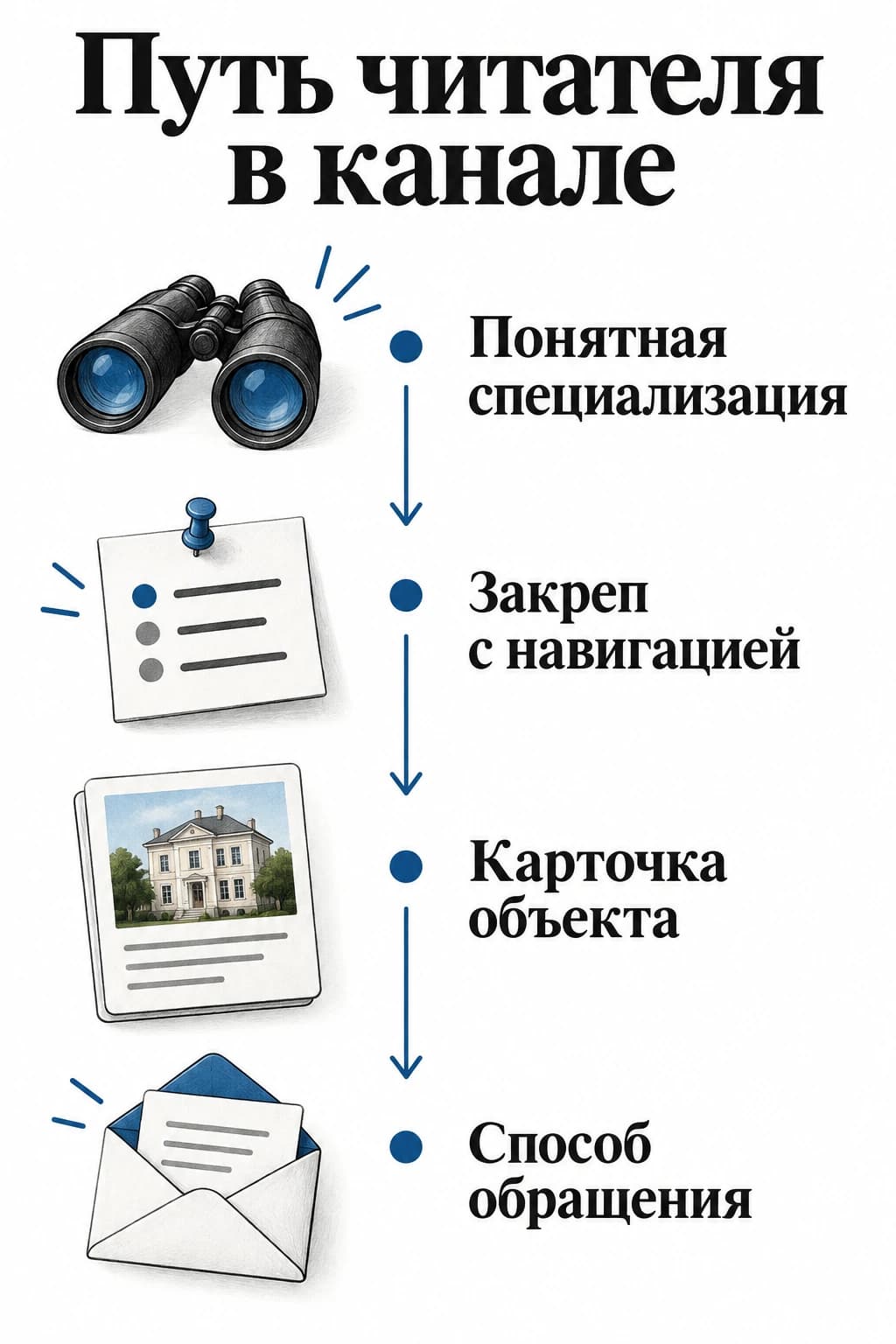 Навигация между актуальными объектами, полезным материалом и контактом агента