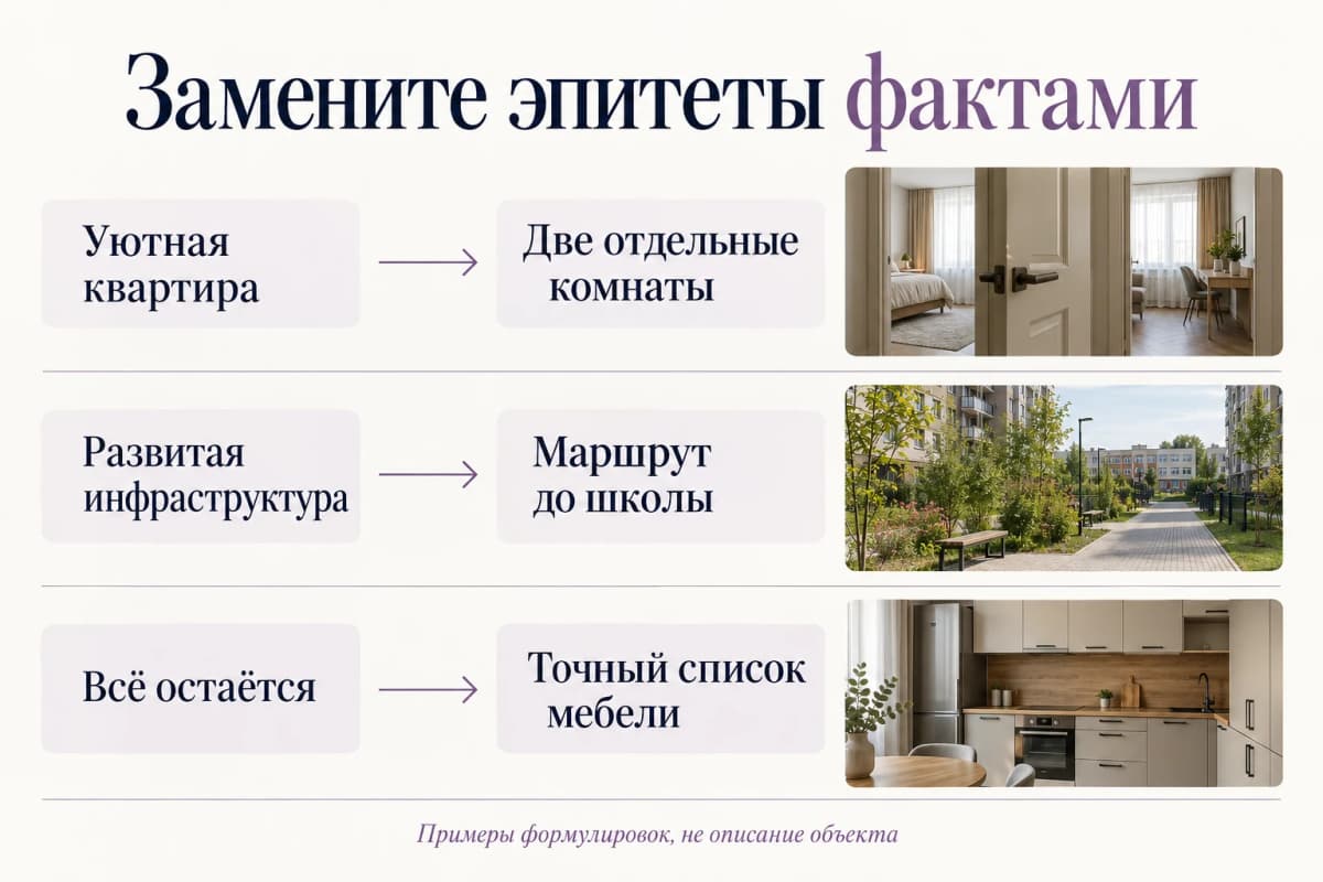 Как заменить общие эпитеты в объявлении проверяемыми фактами