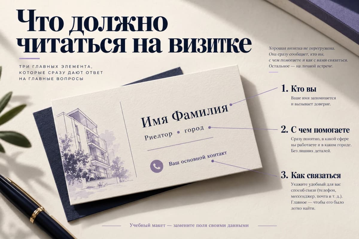 Иерархия визитки риелтора: имя, специализация и основной контакт