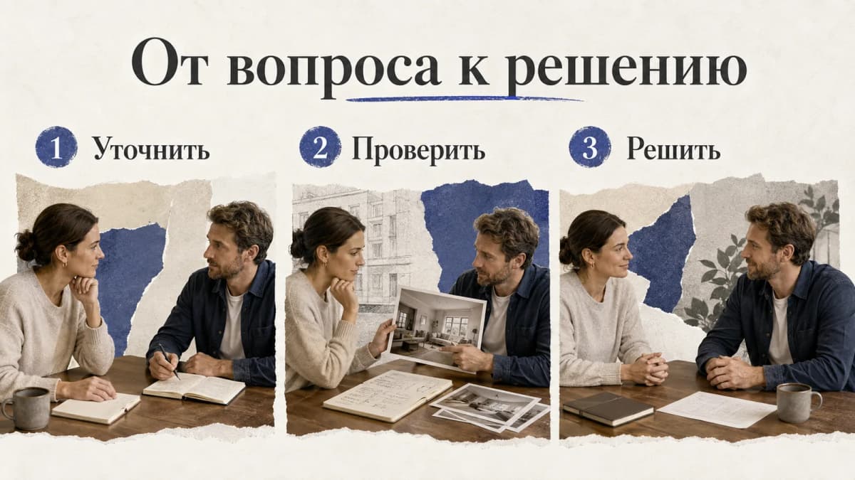 Учебная схема разговора: уточнить причину, показать проверяемый факт и согласовать допустимый следующий шаг