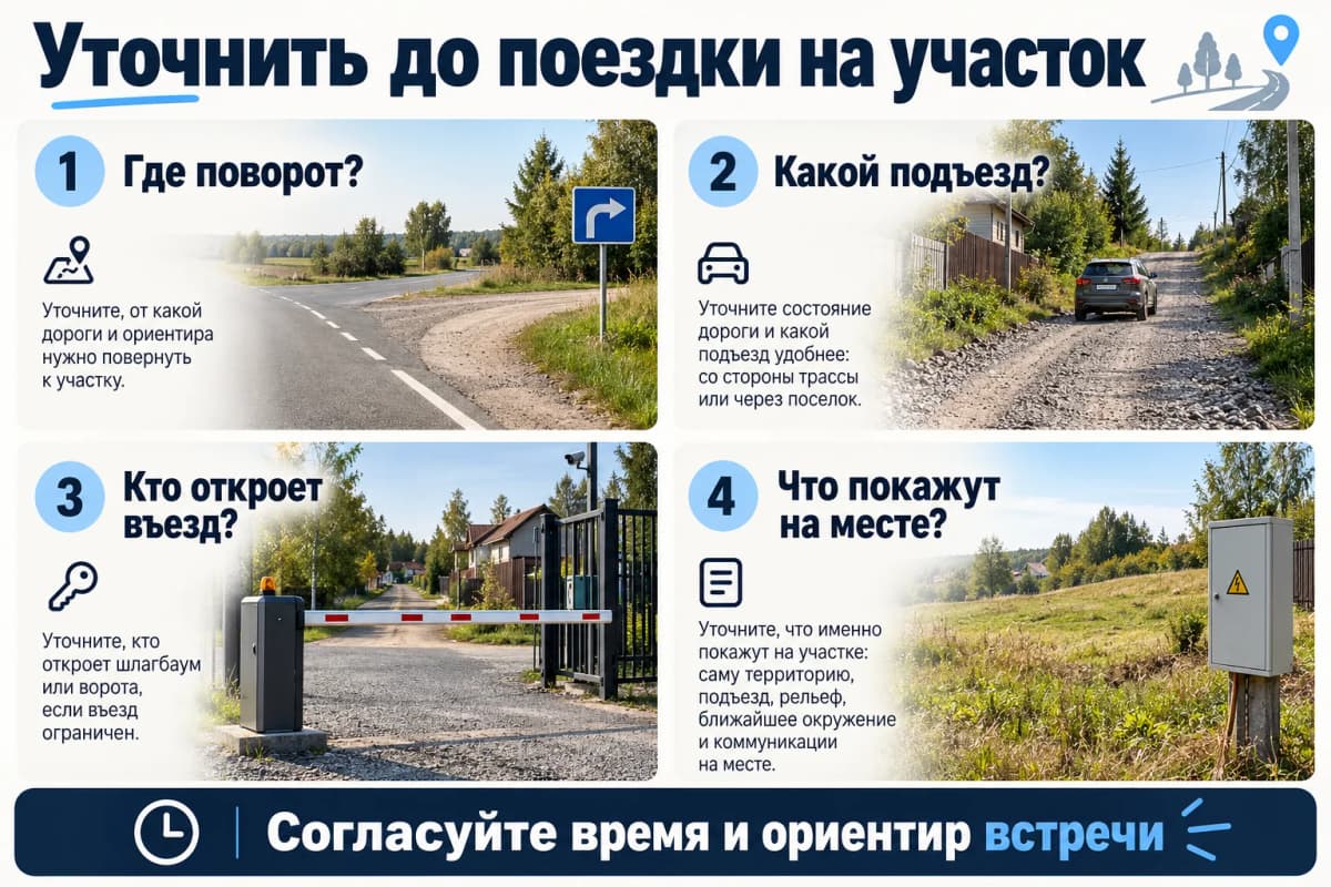 Четыре вопроса до выезда на участок: поворот, подъезд, доступ и осмотр Четыре вопроса до выезда на участок: поворот, подъезд, доступ и осмотр