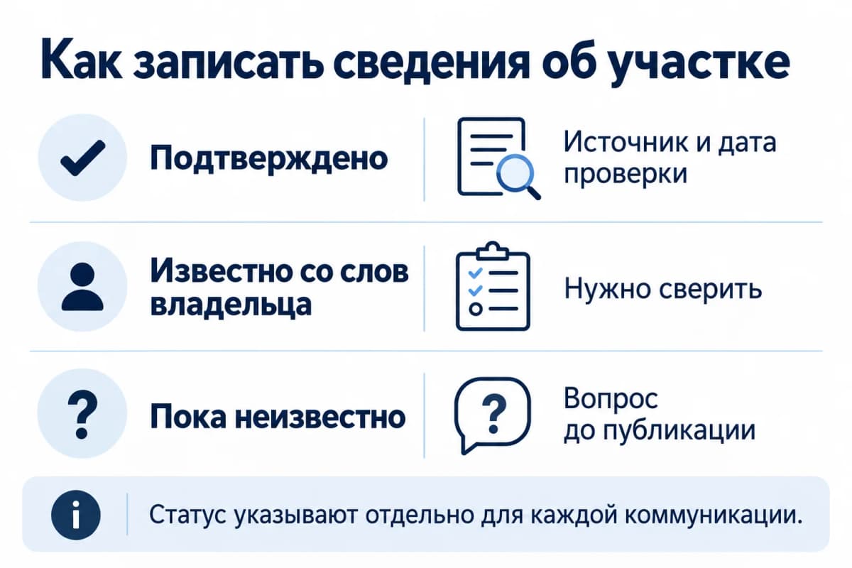 Три статуса сведений об участке: подтверждено, со слов владельца и неизвестно Три статуса сведений об участке: подтверждено, со слов владельца и неизвестно