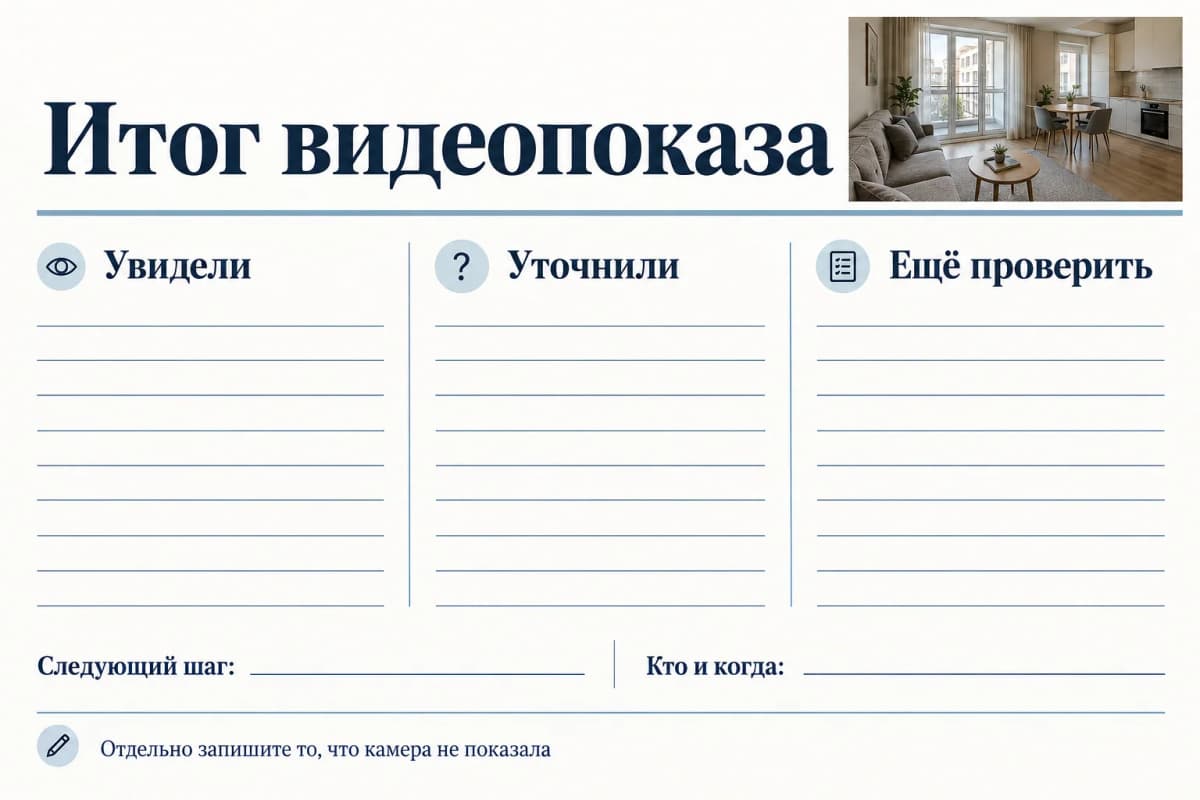 Три поля итоговой записи видеопоказа: увидели, уточнили и ещё проверить Три поля итоговой записи видеопоказа: увидели, уточнили и ещё проверить