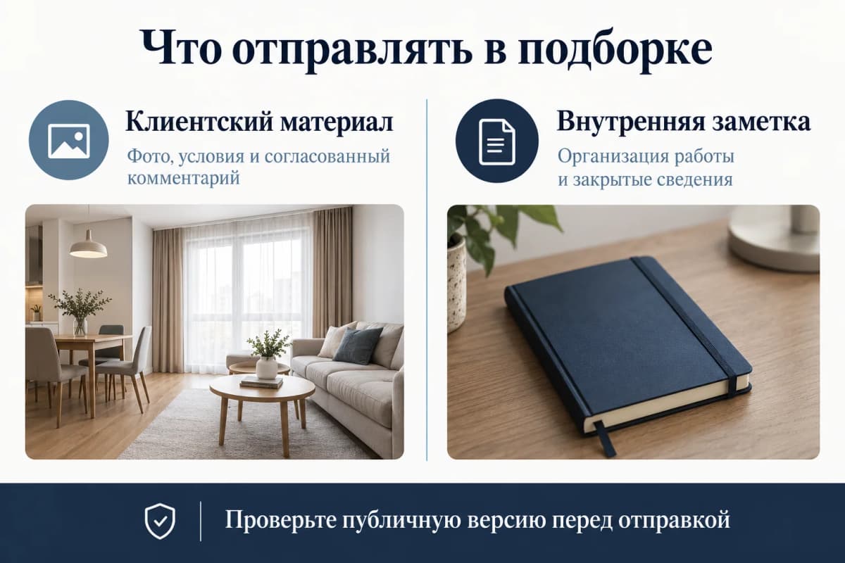 Разделение клиентского материала и внутренней рабочей заметки Разделение клиентского материала и внутренней рабочей заметки