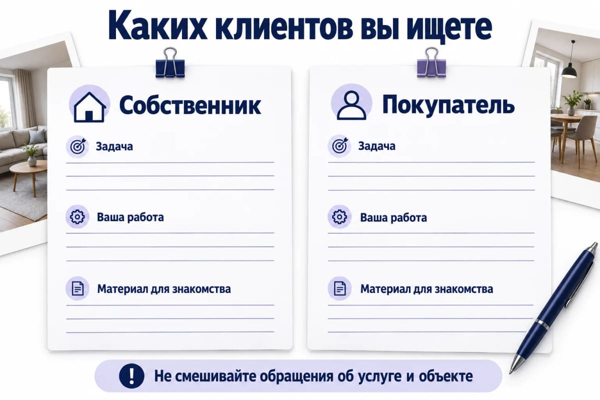 Два разных задания: найти собственника на услугу или покупателя на объект Два разных задания: найти собственника на услугу или покупателя на объект