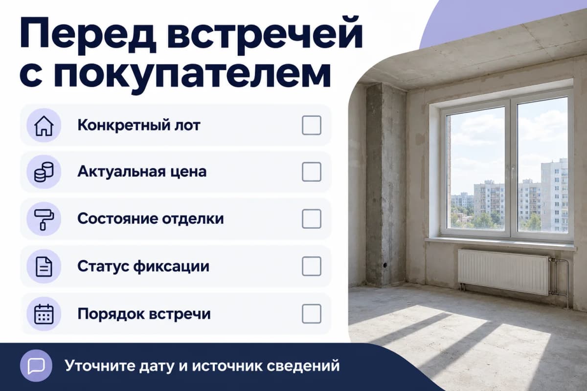 Проверка конкретного лота, цены, отделки, фиксации и порядка встречи Проверка конкретного лота, цены, отделки, фиксации и порядка встречи
