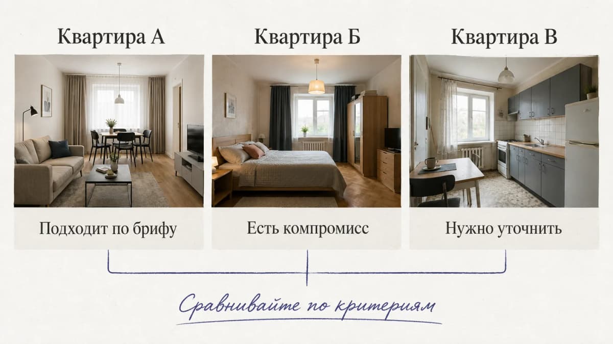 Учебная подборка из трёх объектов: сравниваются критерии, компромиссы и неизвестные сведения