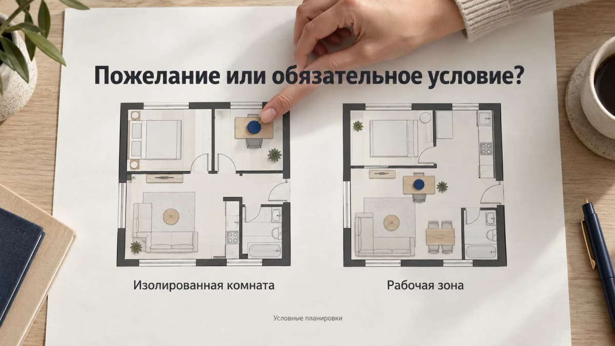 Условные планировки: изолированная комната и рабочая зона в общей комнате